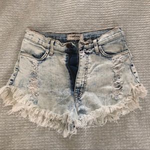 High waisted, destroyed jean shorts